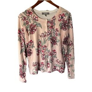 Women's Marled Reunited Floral Pink Button Down Sweater Cardigan Spring